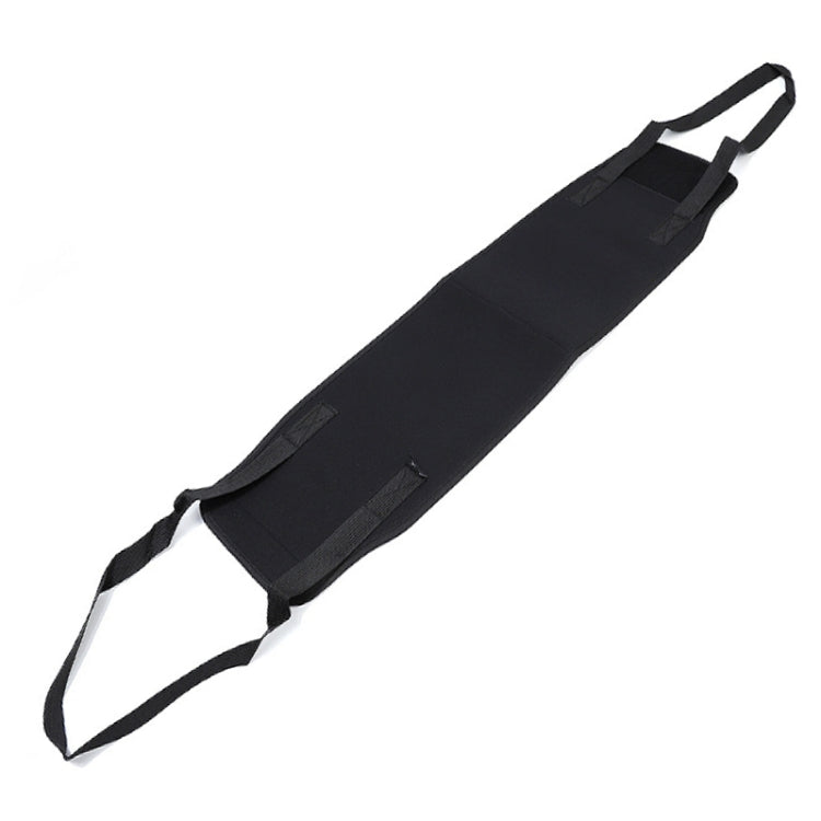 Black assistive walking belt for dogs, flat with adjustable strap and handle loop