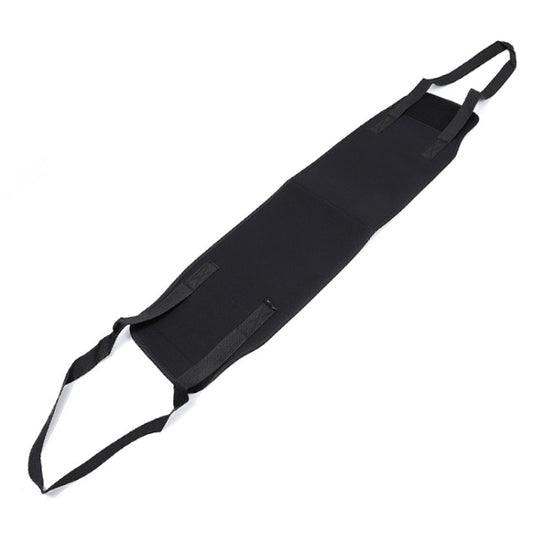 Black assistive walking belt for dogs, flat with adjustable strap and handle loop