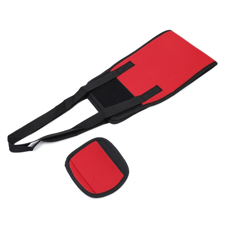Red assistive dog walking belt with long strap and small matching padded support