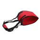 Red assistive dog walking belt with curved padded support and adjustable carry strap