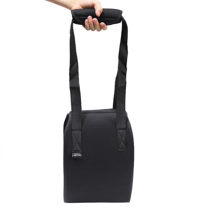 Black assistive dog walking belt, front pouch with reinforced panels and straps