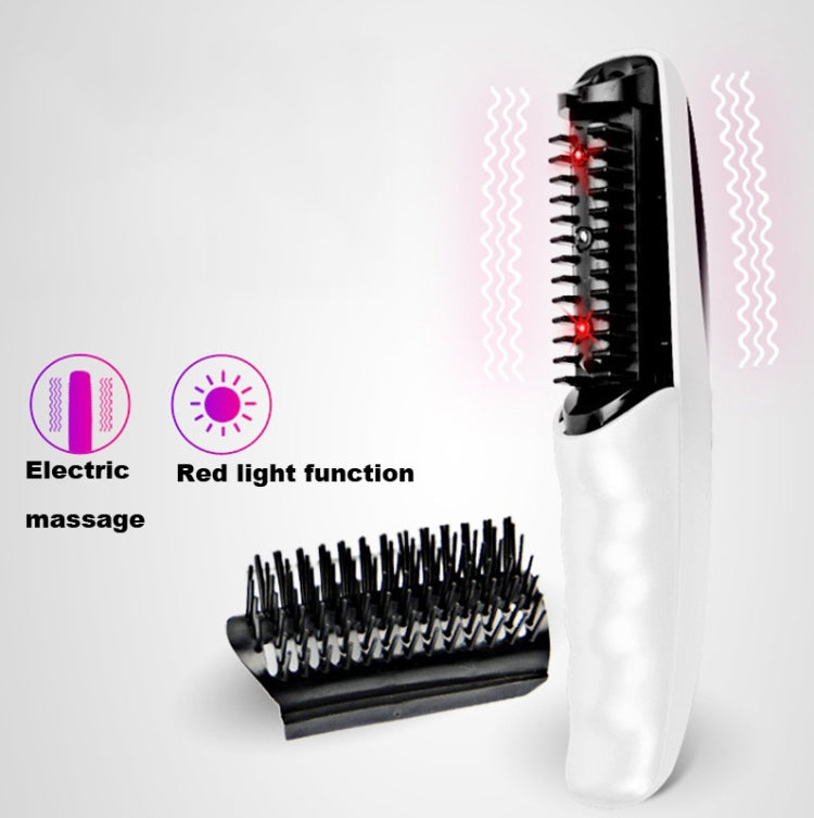 Electric massage comb with black bristles and red light indicators