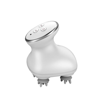 White electric scalp massager with button panel and rotating kneading finger pads
