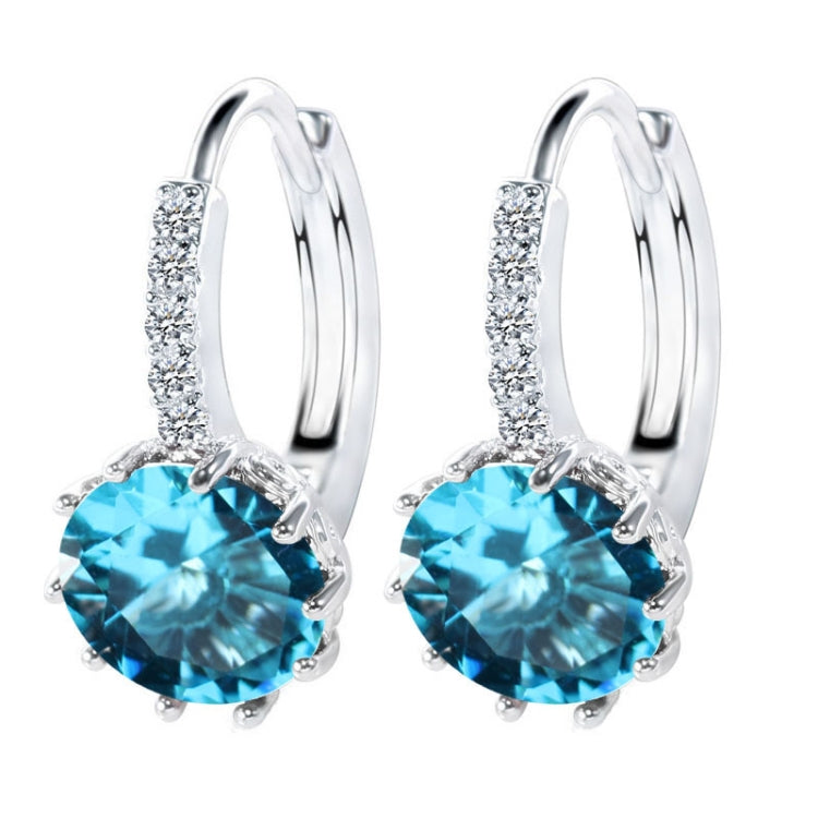 925 sterling silver hoop earrings with bright blue round zircon and clear accents