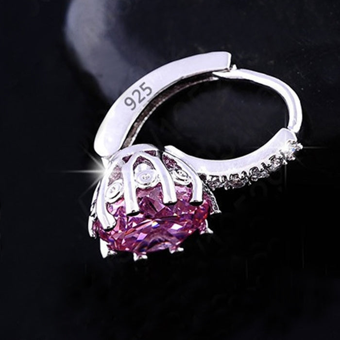 925 sterling silver hoop earring with purple faceted zircon and clear accents