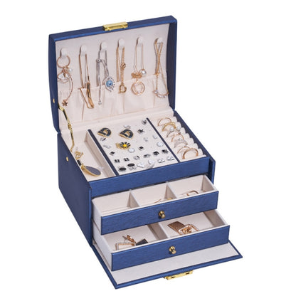 Three-Layer Leather Drawer Type Jewelry Storage Box Earrings Box With Lock, Three-Layer (Nude Pink), Three-Layer (Navy Blue), Three-Layer (Creamy White), Three-Layer (Dark Green)