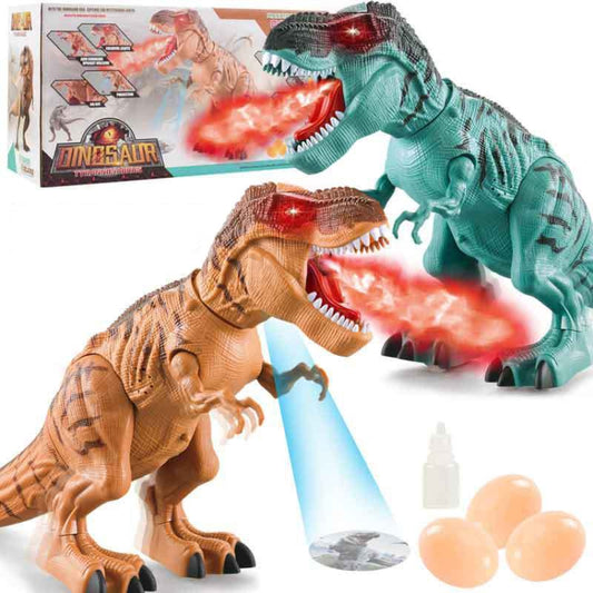 Electric Spray Egg Laying Dinosaur Toy Can Project Dinosaur Model, Brown, Blue