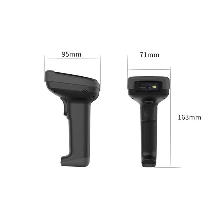 Black handheld 1D barcode scanner side view with compact scan head
