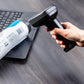 Black handheld 1D barcode/QR scanning gun with grip