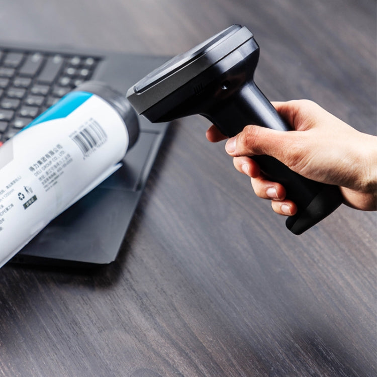 Black handheld 1D barcode/QR scanning gun with grip