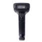 Black handheld 1D barcode scanner front view with scan window and trigger handle