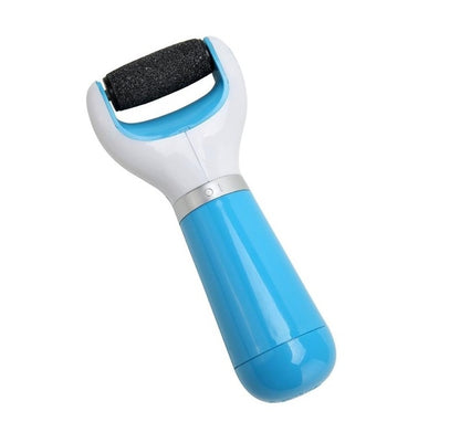 Blue electric foot grinder with black sanding roller head