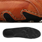 Orange leather sneaker upper and black outsole with tread pattern