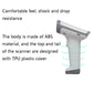 White handheld scanner gun with ABS body and TPU cover on top and tail