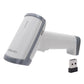 White handheld barcode scanner gun with side grip and black trim