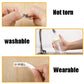 Transparent label sticker set shown with hand application and durability icons