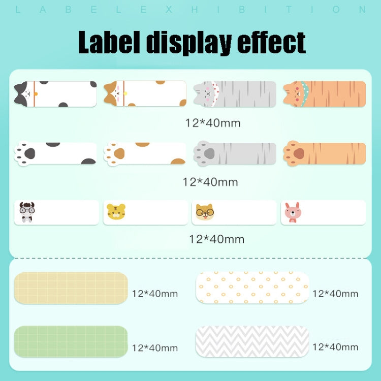 Thermal label stickers display with animal designs and 12x40mm size markers