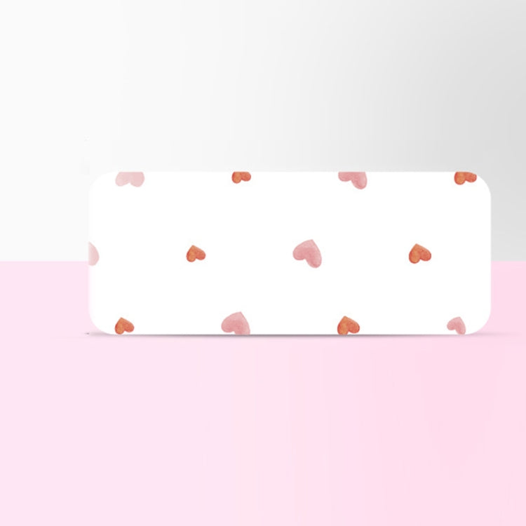 Transparent label sticker with pink heart and small orange pattern