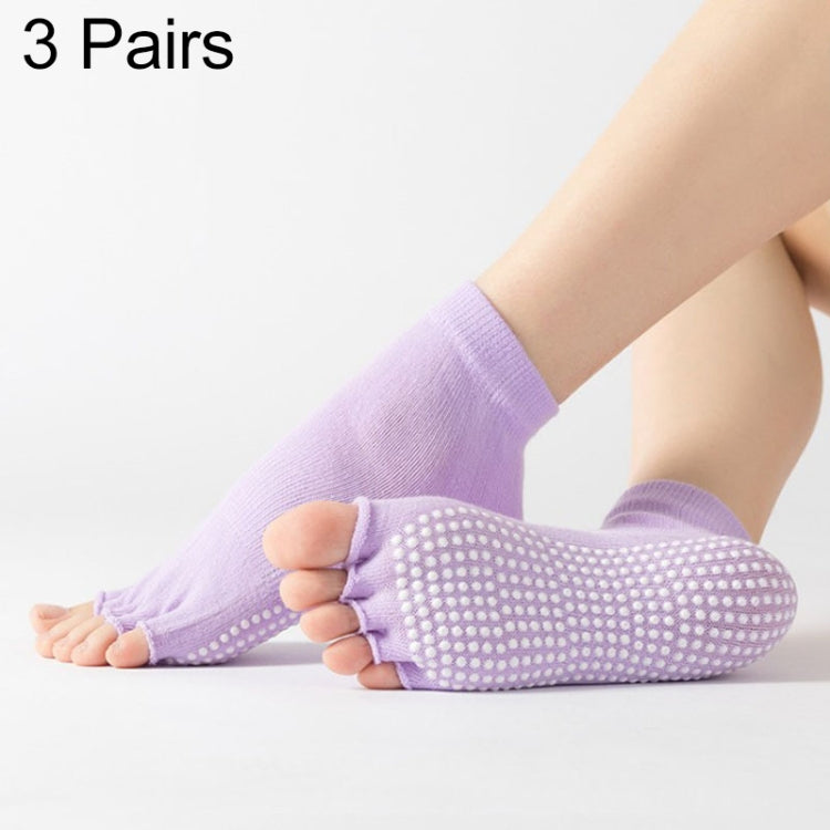 Light purple open-toe five-finger yoga socks with dotted grip sole, 3 pairs