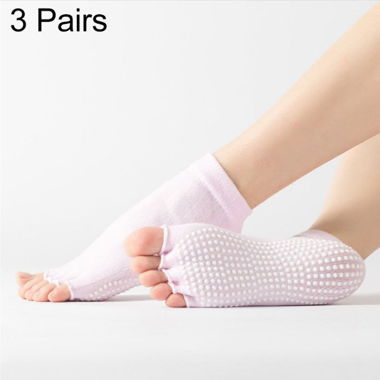 White open-toe five-finger yoga socks with dotted grip sole, 3 pairs