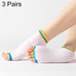 Light purple open-toe five-finger yoga socks with dotted anti-slip soles and rainbow cuffs