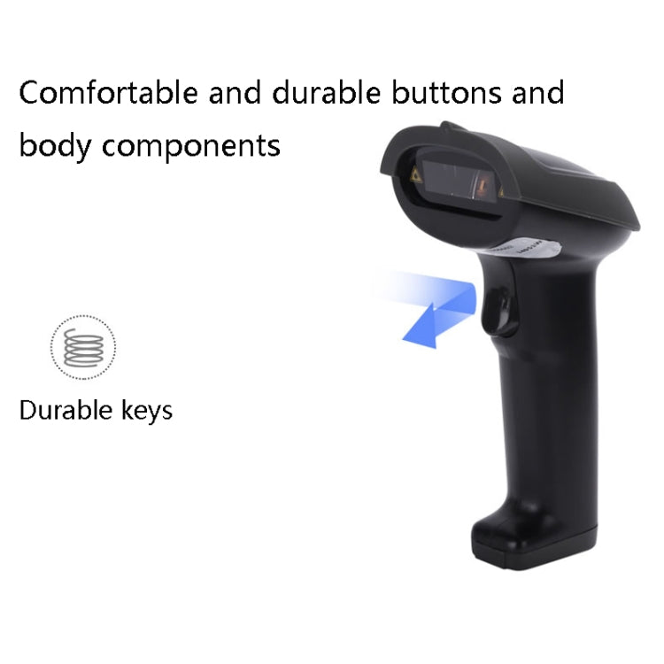 Black handheld 1D barcode scanner with top scan window and trigger