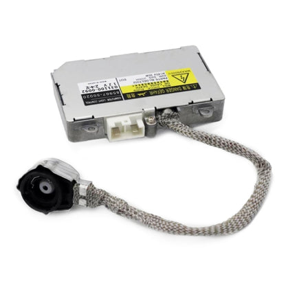 HID xenon lamp ballast module with mounting wires and connectors, silver-gray housing