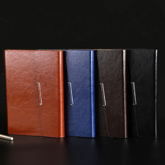 Business Notebook Imitation Leather PU Tri-Fold Loose-Leaf Notepad, A5