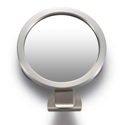 Round anti-fog bathroom mirror with aluminum frame and suction stand hook