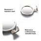 Round mirror with curved metal frame and wall hook on suction stand