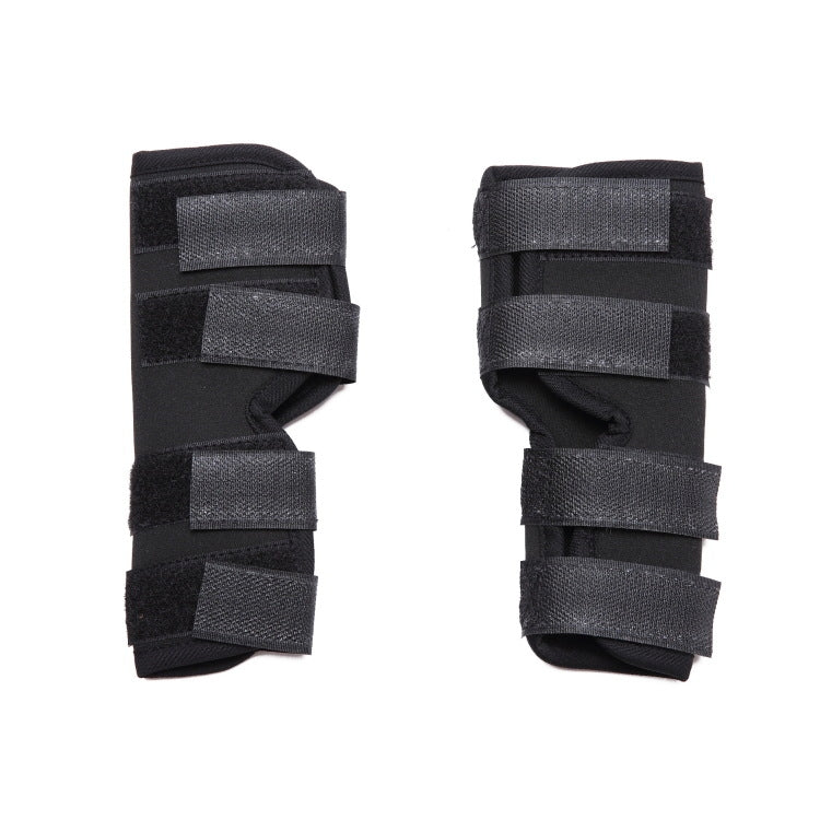 Dog leg guards set, black padded braces with three strap bands
