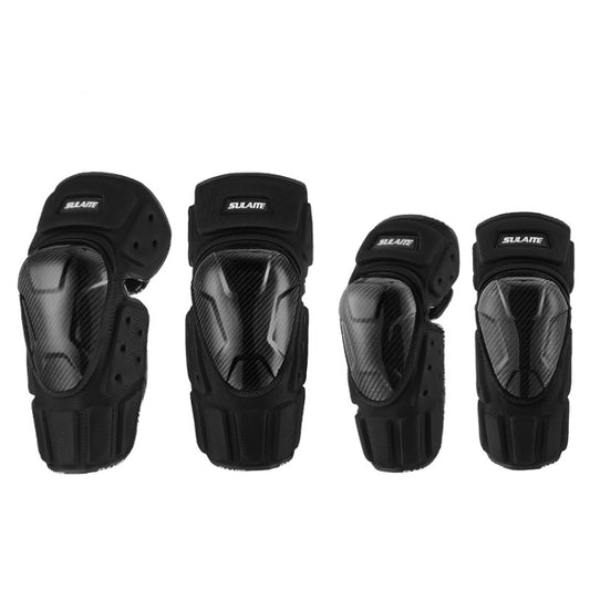 SULAITE Off-Road Motorcycle Windproof Warmth Drop-Proof Breathable Carbon Fiber Protective Gear, Knee Pads+Elbow Pads, Knee Pads