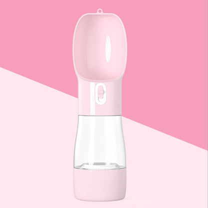 Pink pet dual-use water and food cup with segmented lid and clear bottle base