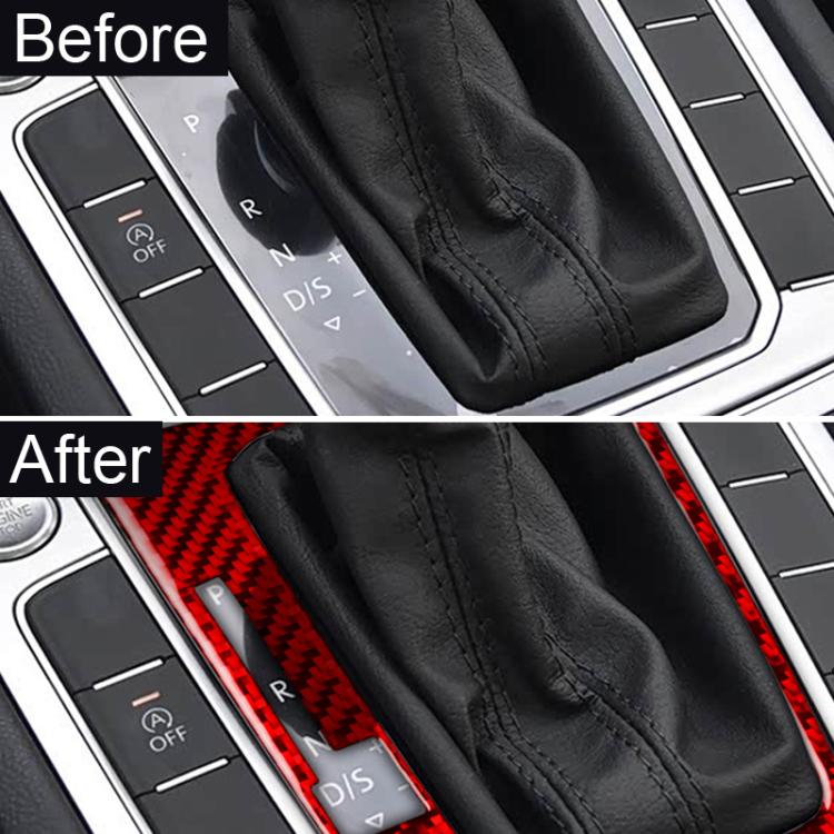 Red carbon-fiber gear shift panel sticker around gear selector area, with cutout frame