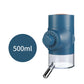 Blue 500ml hanging dog ball waterer with clear reservoir and metal drinking valve
