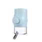 Light blue hanging dog ball waterer with clear reservoir and metal drinking valve