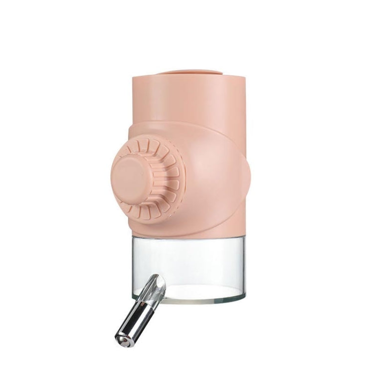 Peach hanging dog ball waterer with clear reservoir and metal drinking valve