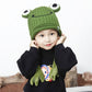 Green frog beanie hat with ribbed brim and plush frog ear tips