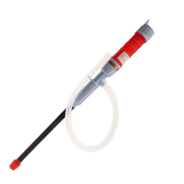 Red electric oil pump oiler with clear hose and handheld nozzle