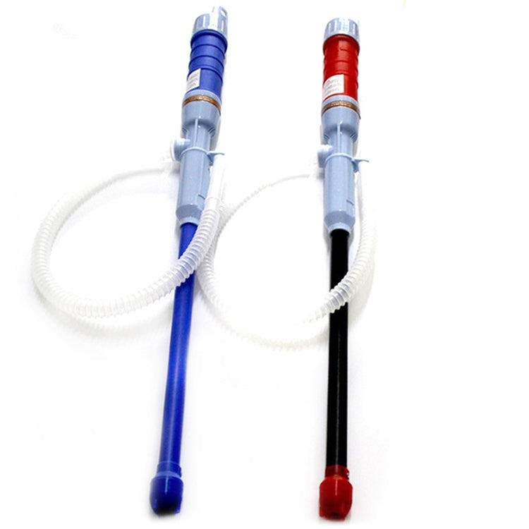 Blue and red electric oil pump oilers with flexible clear hoses and nozzles