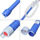 Blue electric oil pump oiler with attached clear hose and end nozzle