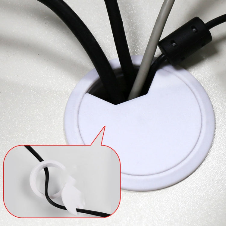 White round cable hole cover with side cutout showing cable insert
