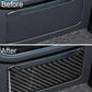 Black carbon-fiber charging port decorative trim on rear seat panel.