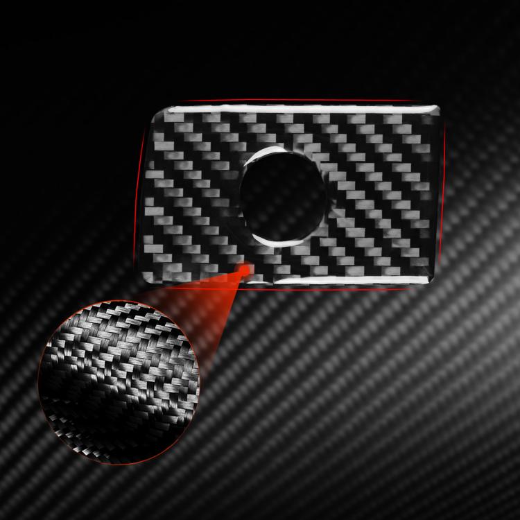 Black carbon-fiber glove box decorative sticker with round opening and red accent border