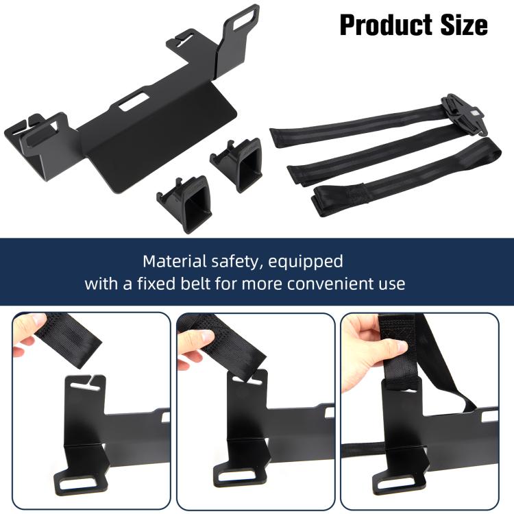 Black ISOFIX latch anchor bracket kit with nylon belt straps and small mounting pieces