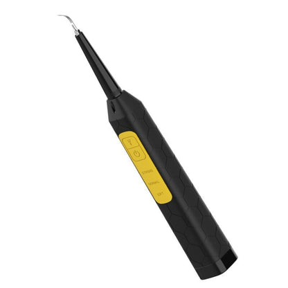 Black handheld electric oral cleaning tool with slender tip nozzle