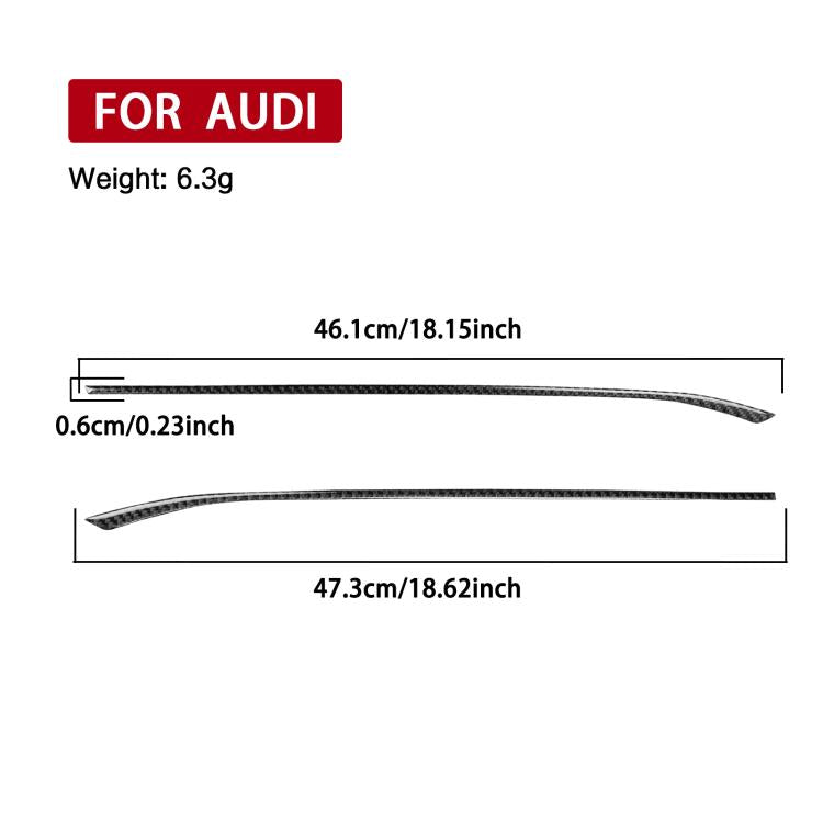 Gear shift side trim stickers, two curved dark carbon-fiber style strips with size guide