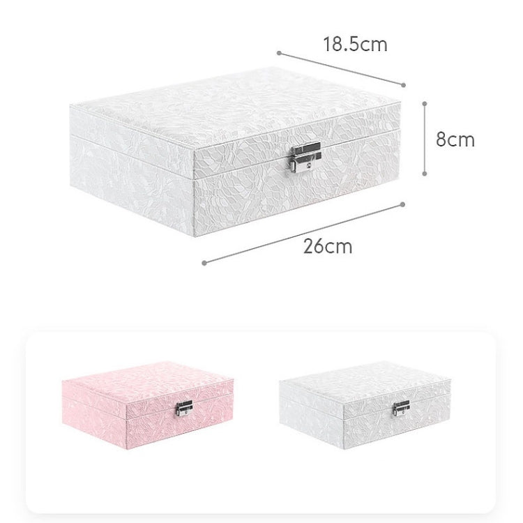 Multi-Layer Flip Cover With Lock Jewelry Box Solid Color Jewelry Desktop Storage Box, White, Red