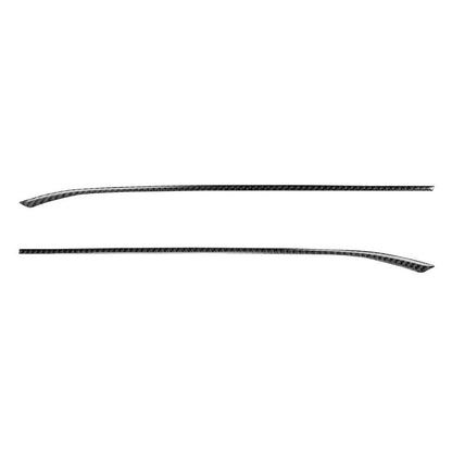 Black carbon-fiber style gear shift side trim sticker strips, 2 pieces.