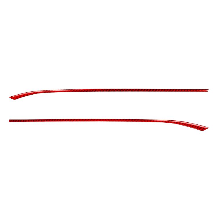 Red carbon-fiber style gear shift side trim sticker strips, 2 pieces.